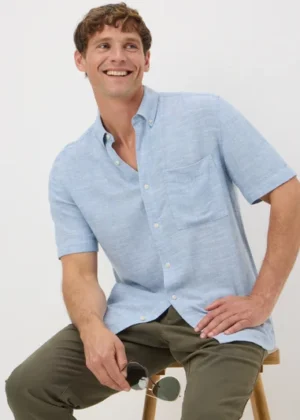 Blue Linen Blend Dye Shirt