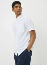 White Linen Blend Short Sleeve Shirt